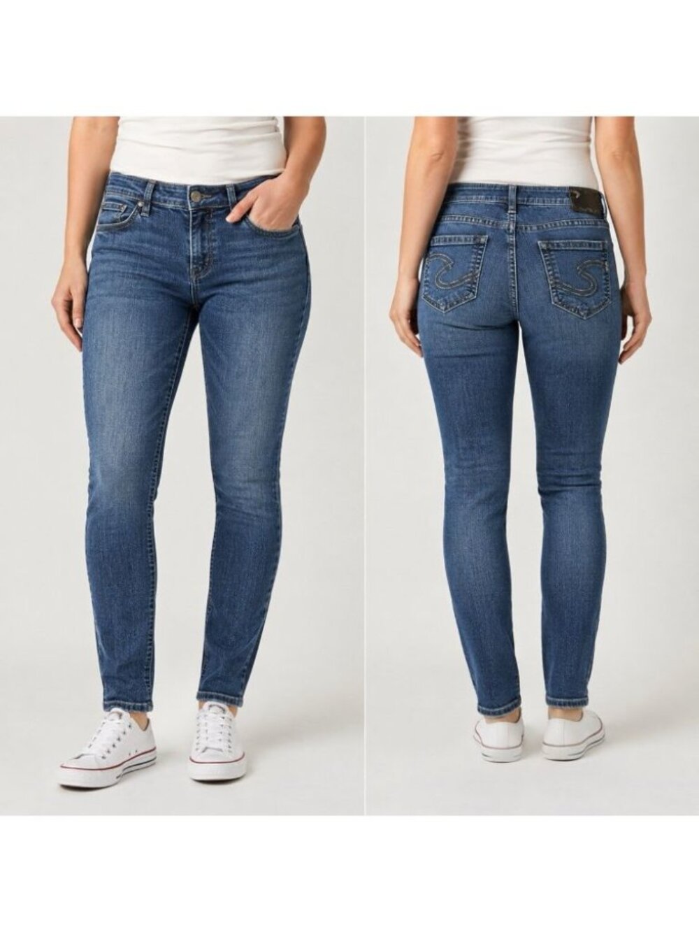 Silver Jeans Co Women’s W29 L29 Medium Wash Stretch Skinny Jeans Blue Denim